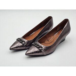 Söfft Metallic Snake-Embossed Leather Pointed-Toe Wedge Shoes NWOB Y2K